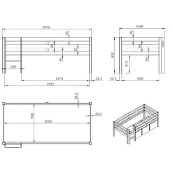 Halvhøj seng 90 x 200 cm – Pino, grå