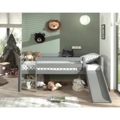 Halvhøj seng med rutsjebane 90x200 – Pino, grå