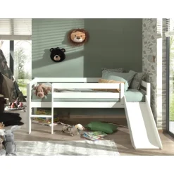 Halvhøj seng med rutsjebane 90 x 200 cm – Pino, hvid