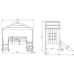 Halvhøj seng med rutsjebane 90 x 200 cm – Housebed, hvid