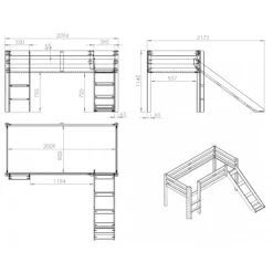 Halvhøj seng med rutsjebane 90x200 – Pino, natur