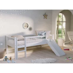 Halvhøj seng med rutsjebane 90 x 200 – Forrest Beech, hvid