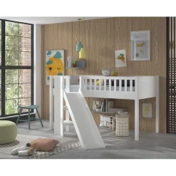 Halvhøj seng med rutsjebane 90 x 200 – Scott, hvid