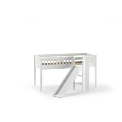 Halvhøj seng med rutsjebane 90 x 200 – Scott, hvid