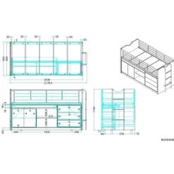 Halvhøj seng 90x200 med skrivebord – Bonny, blå