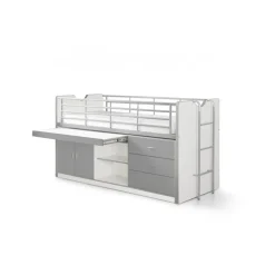 Halvhøj seng 90x200 med skrivebord – Bonny, grå