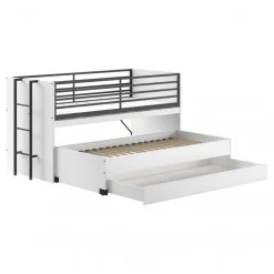 Halvhøj seng 90x200 med udtræksskrivebord – Sam, hvid/sort