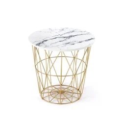 HARISSA_G sofabord, guld / Hvid marmor