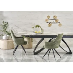 HILARIO Spisebord med udtræk, Beige marmor / Sort