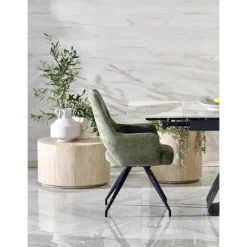 HILARIO Spisebord med udtræk, Beige marmor / Sort