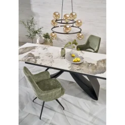 HILARIO Spisebord med udtræk, Beige marmor / Sort