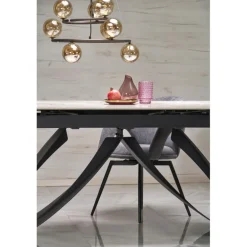 HILARIO Spisebord med udtræk, Beige marmor / Sort