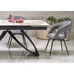 HILARIO Spisebord med udtræk, Beige marmor / Sort