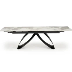 HILARIO Spisebord med udtræk, Beige marmor / Sort