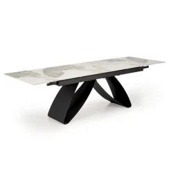 HILARIO Spisebord med udtræk, Beige marmor / Sort