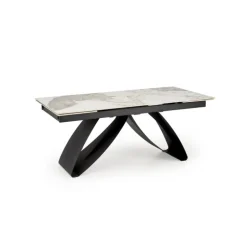 HILARIO Spisebord med udtræk, Beige marmor / Sort