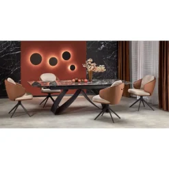 HILARIO Spisebord med udtræk, Sort marmor / Sort