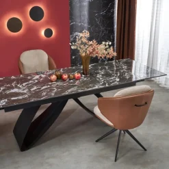 HILARIO Spisebord med udtræk, Sort marmor / Sort