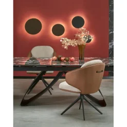 HILARIO Spisebord med udtræk, Sort marmor / Sort