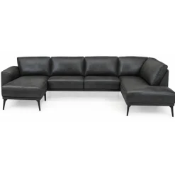 Hjort Knudsen Ishøj læder U-sofa Venstrevendt