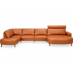 Hjort Knudsen Lolland læder U-sofa Højrevendt