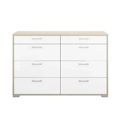 Home kommode 8 skuffer - Eg/Hvid højglans