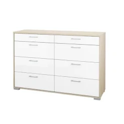 Home kommode 8 skuffer - Eg/Hvid højglans