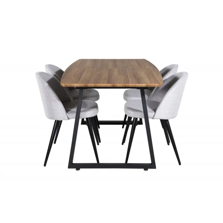 Inca Spisebordssæt - Sort, Lysegrå og Natur