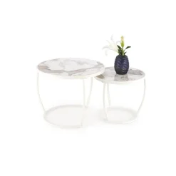 INES sofabordsæt - Beige marmor / Hvid