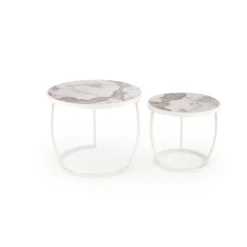 INES sofabordsæt - Beige marmor / Hvid