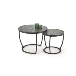 INES sæt af to sofaborde - Grøn marmor og Sort