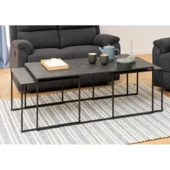 Infinity rektangulær sofabordsæt 120x60 - sort melamin med marmorprint og sort metal