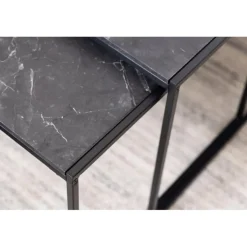 Infinity rektangulær sofabordsæt 120x60 - sort melamin med marmorprint og sort metal