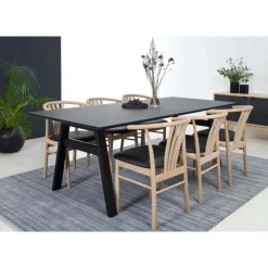 Jane spisebordsstol - ubehandlet eg - sort ægte læder