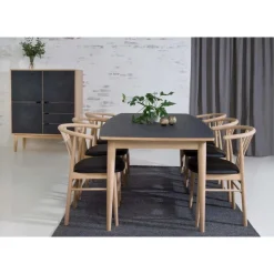 Jane spisebordsstol - ubehandlet eg - sort ægte læder