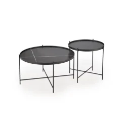 JULIETA sæt af 2 sofaborde, Sort marmor / Sort