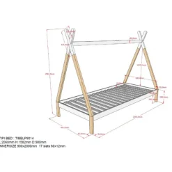 Juniorseng tipi 90 x 200 cm – natur/hvid