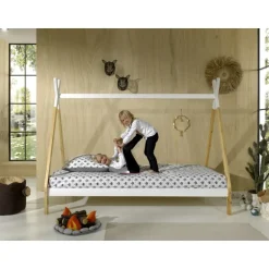 Juniorseng tipi 90 x 200 cm – natur/hvid