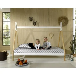 Juniorseng tipi 90 x 200 cm – natur/hvid