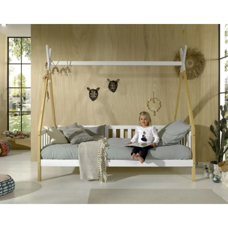 Juniorseng tipi 90 x 200 cm – natur/hvid, massivt fyr