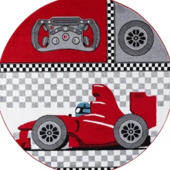 Kids Rund Børnetæppe Racerbil - Rød