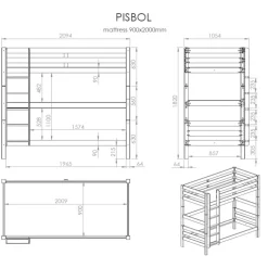 Køjeseng 90 x 200 cm – Pino, grå (H 180 cm)
