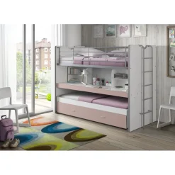 Køjeseng 90 x 200 cm med skrivebord – lyserød (Bonny)