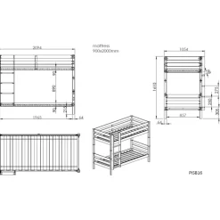 Køjeseng 90 x 200 cm Pino – natur, højde 160 cm