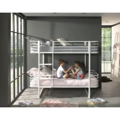 Køjeseng Oscar 90 x 200 cm – hvid metal, industriel stil