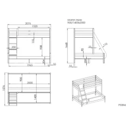 Køjeseng Pino Family 140×200 + 90×200 – grå