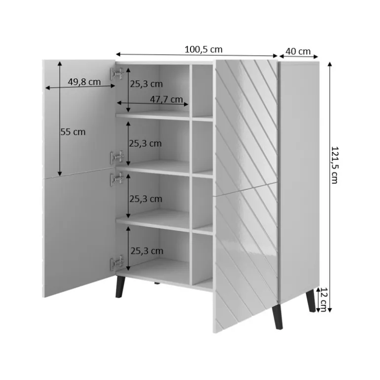 Kommode ABETO mat Sort/ højglans Sort