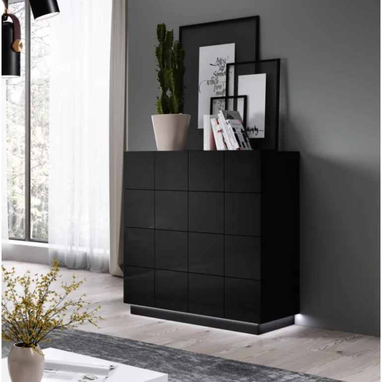 Kommode KOM4S REJA Sort Glans/Sort Glans