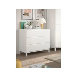 Kommode med 3 skuffer – Eva, hvid (90 × 200 cm)