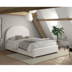 Kontinentalseng med opbevaring Moon 140 x 200 cm – hvid bouclé